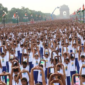 Thousands of participants perform yoga yoga to mark the international Day of Yoga, at Rajpath in New Delhi, India, 21 June 2015. More than 35,000 people participated in a mass yoga  demonstration marking the first International Day of Yoga and the Indian  government is also attempting to register the event in the Guinness Book of World Records as the largest yoga demonstration or class at a single venue.  EPA/HARISH TYAGI